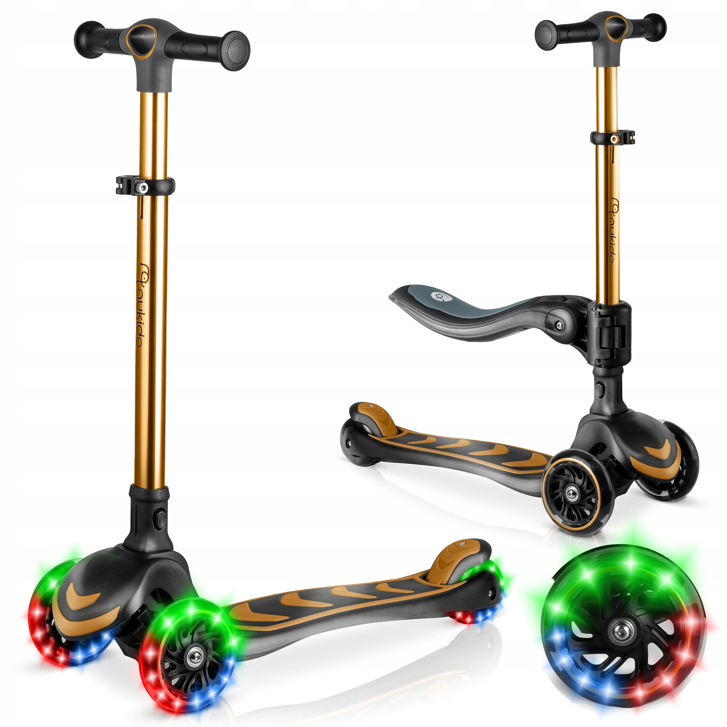 Hulajnoga Trójkołowa Dla Dzieci Balansowa Siedzisko Składana Led Nukido