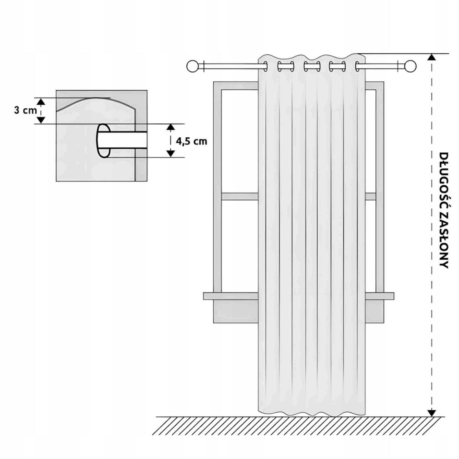 ZASŁONY BLACKOUT 140X450 CZARNA PRZELOTKI Na Wymia Styl Nowoczesny
