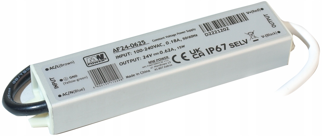 Zasilacz Stałonapięciowy Wodoodporny IP67 24V 15W Metalowa Obudowa Mw Power