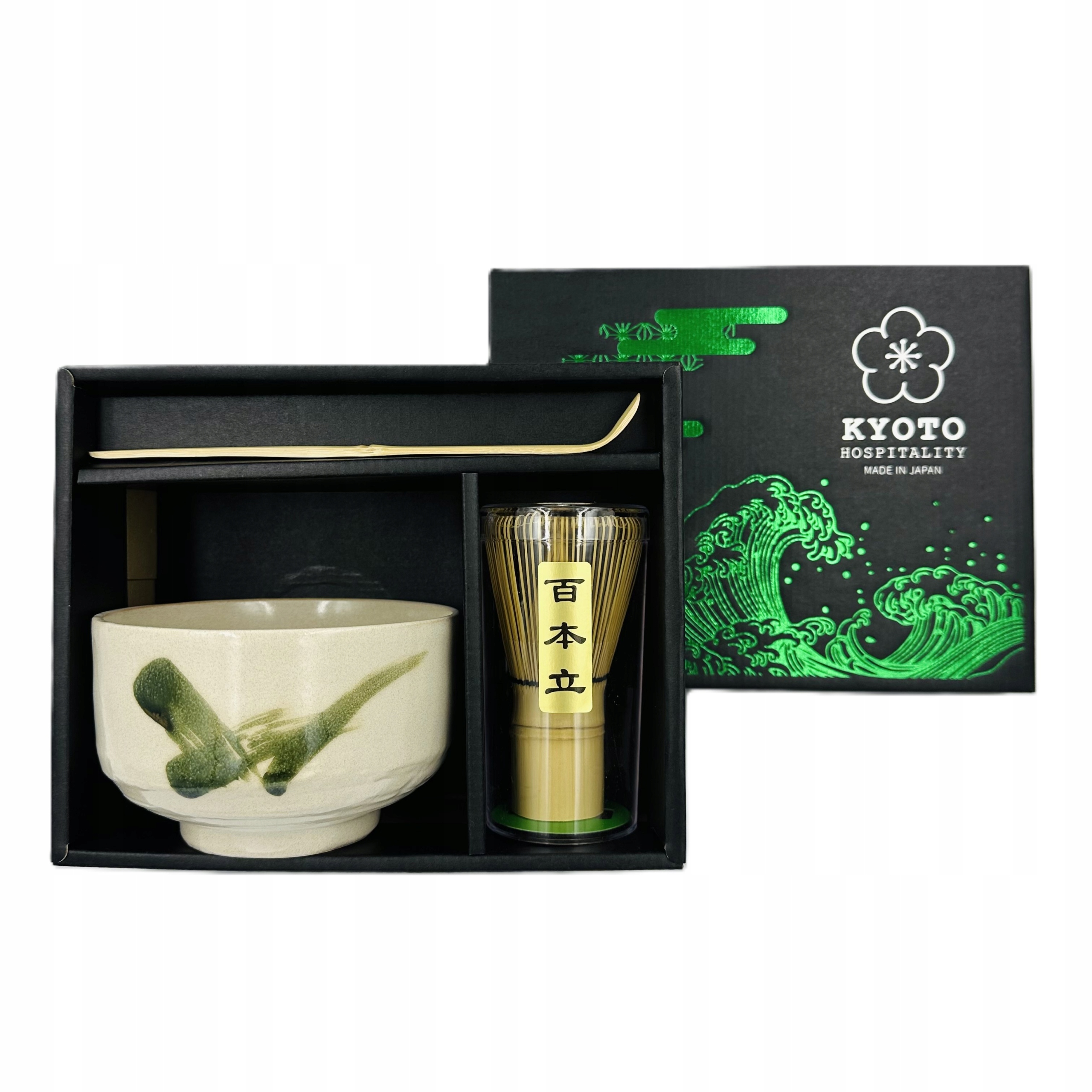 Zestaw do matchy Chawan kremowo-zielona czarka, Chasen, Chashaku,