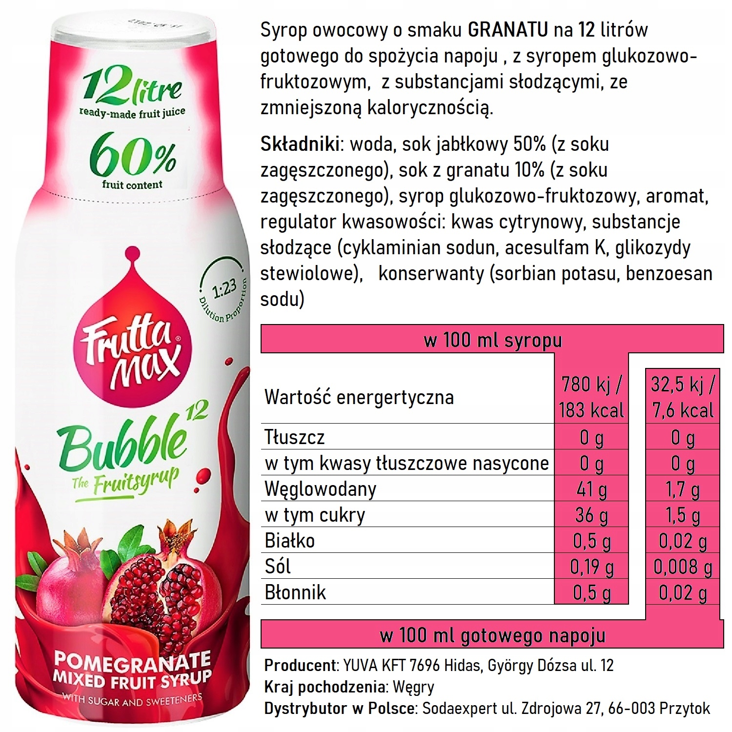 FruttaMax SYROP KONCENTRAT DO SATURATORÓW SMAK GRANAT NA 12l Kod producenta 149978