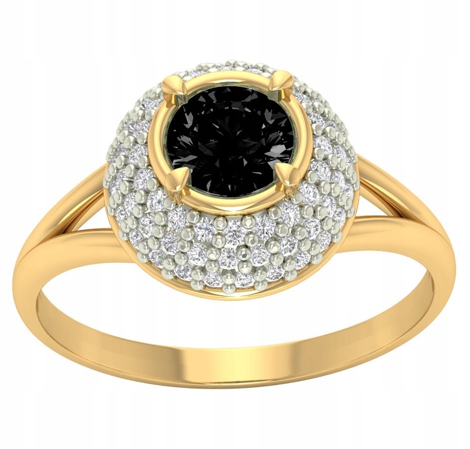 Zlatý Prstýnek 585 S Černým Zirkonem A Bočními Zirkony