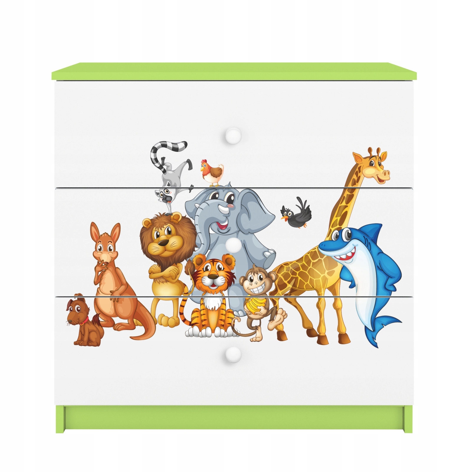 Komoda Babydreams zelená grafika Zvířata 80 cm