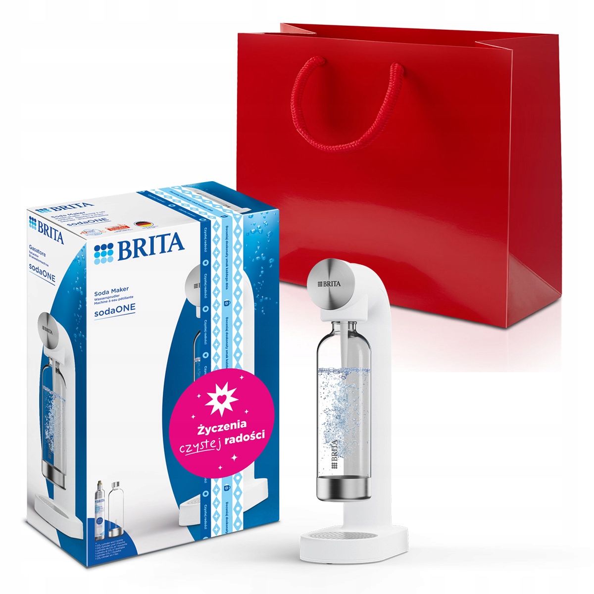 Zestaw prezentowy dla Taty Saturator biały Brita SodaONE z cylindrem CO2