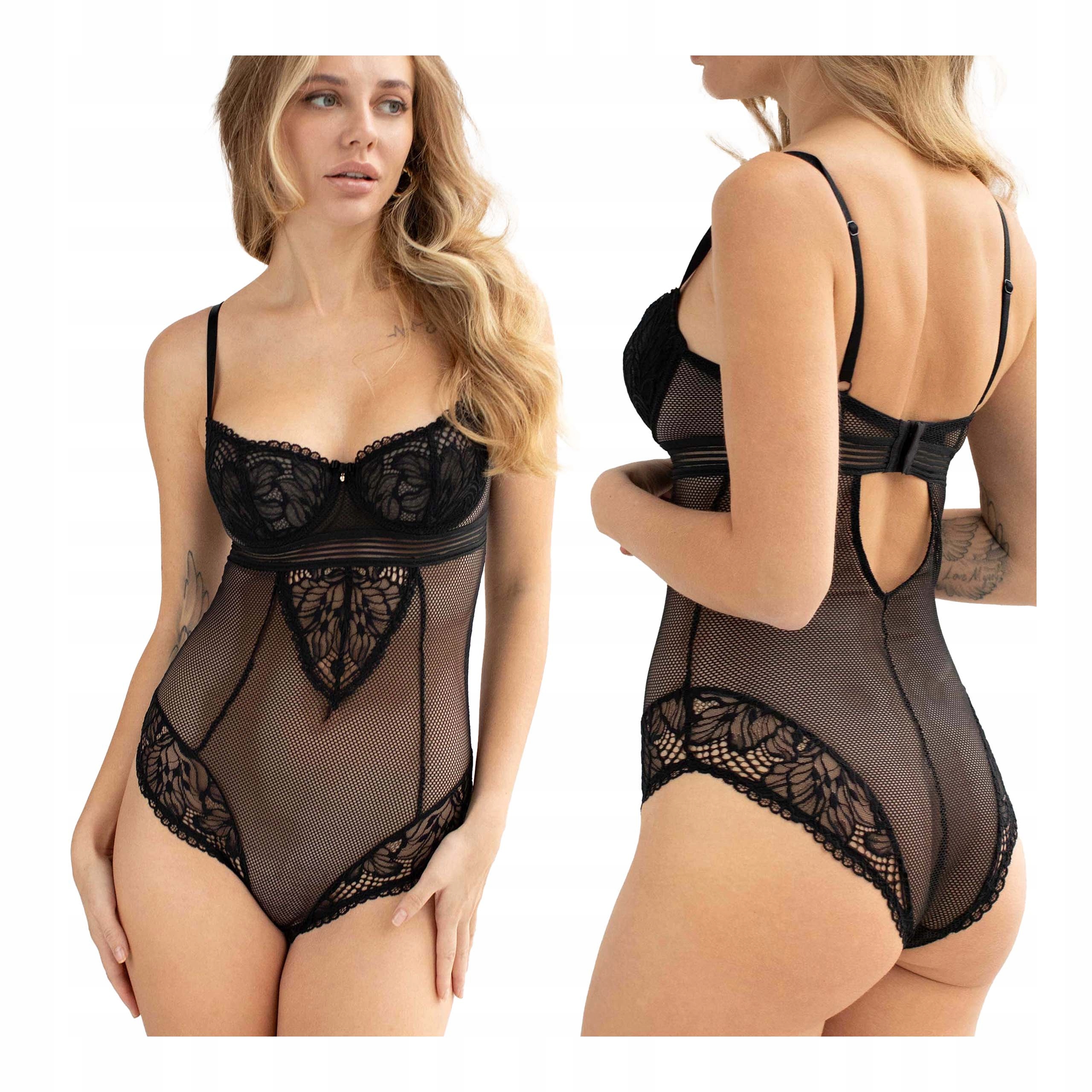 Dámské krajkové body sexy elegantní na ramínkách černé Kleo 75C