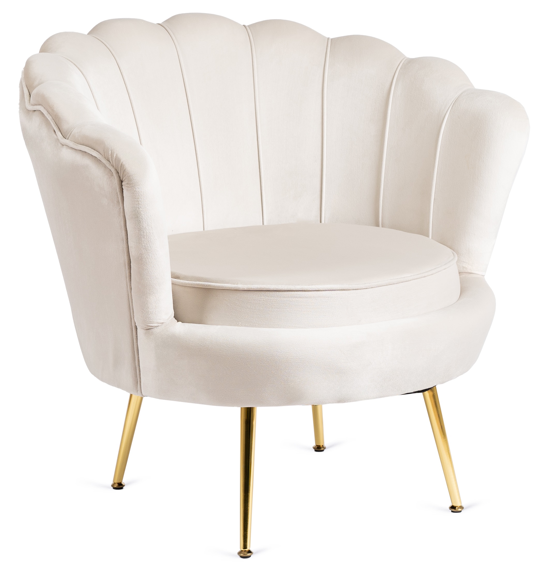 Krémové křeslo Ecru Velurové Muszelka Glamour Zlaté nohy Angel