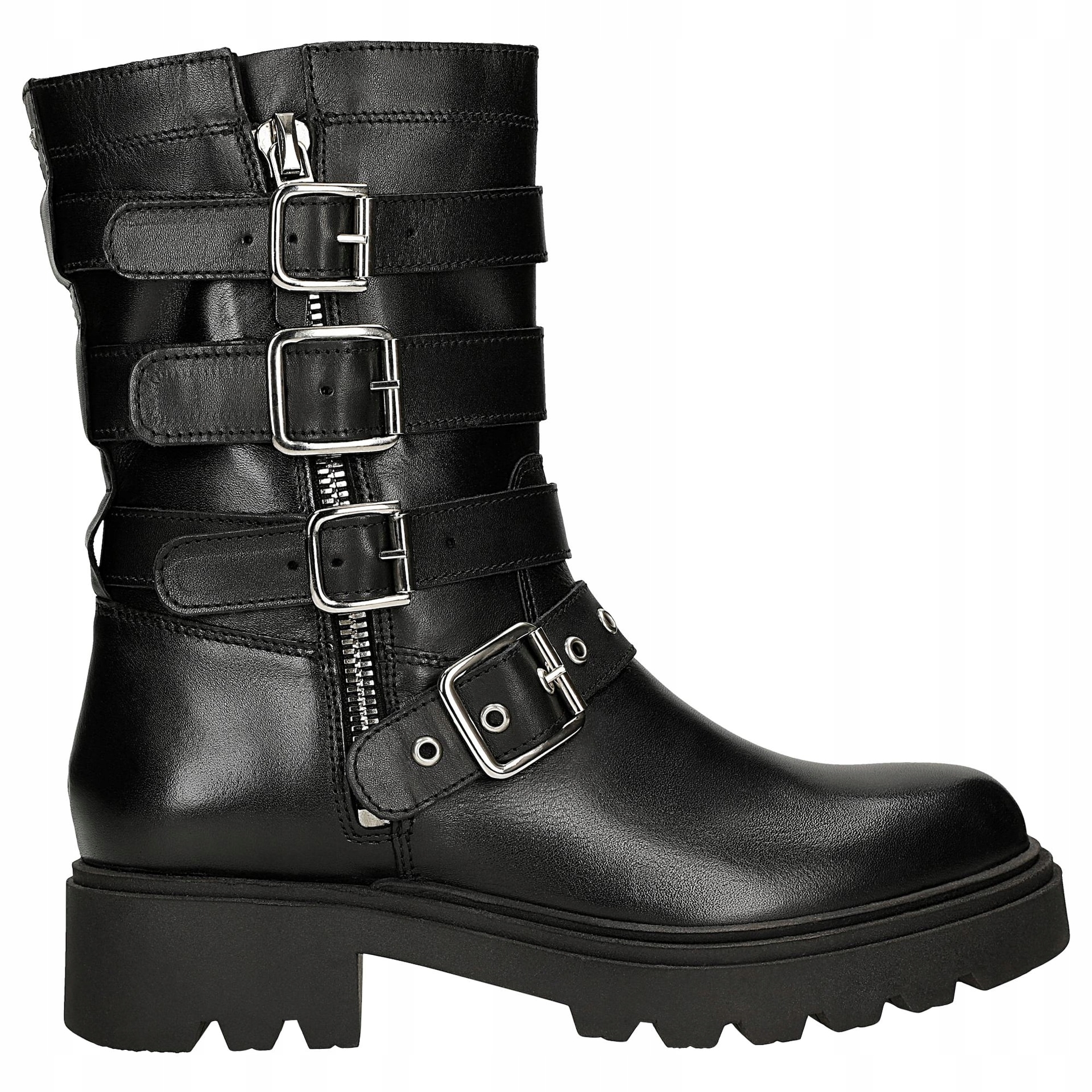 Černé kožené bikery se čtyřmi přezkami, velikost vel.