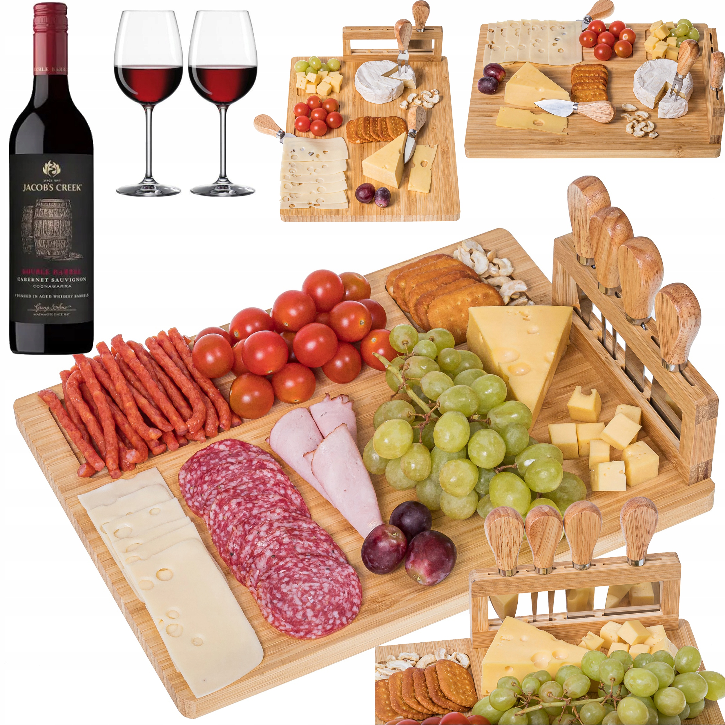 BAMBUSOWA DESKA XL DO SERÓW PRZYSTAWEK ZESTAW NOŻY PATERA PODSTAWKA NA SER