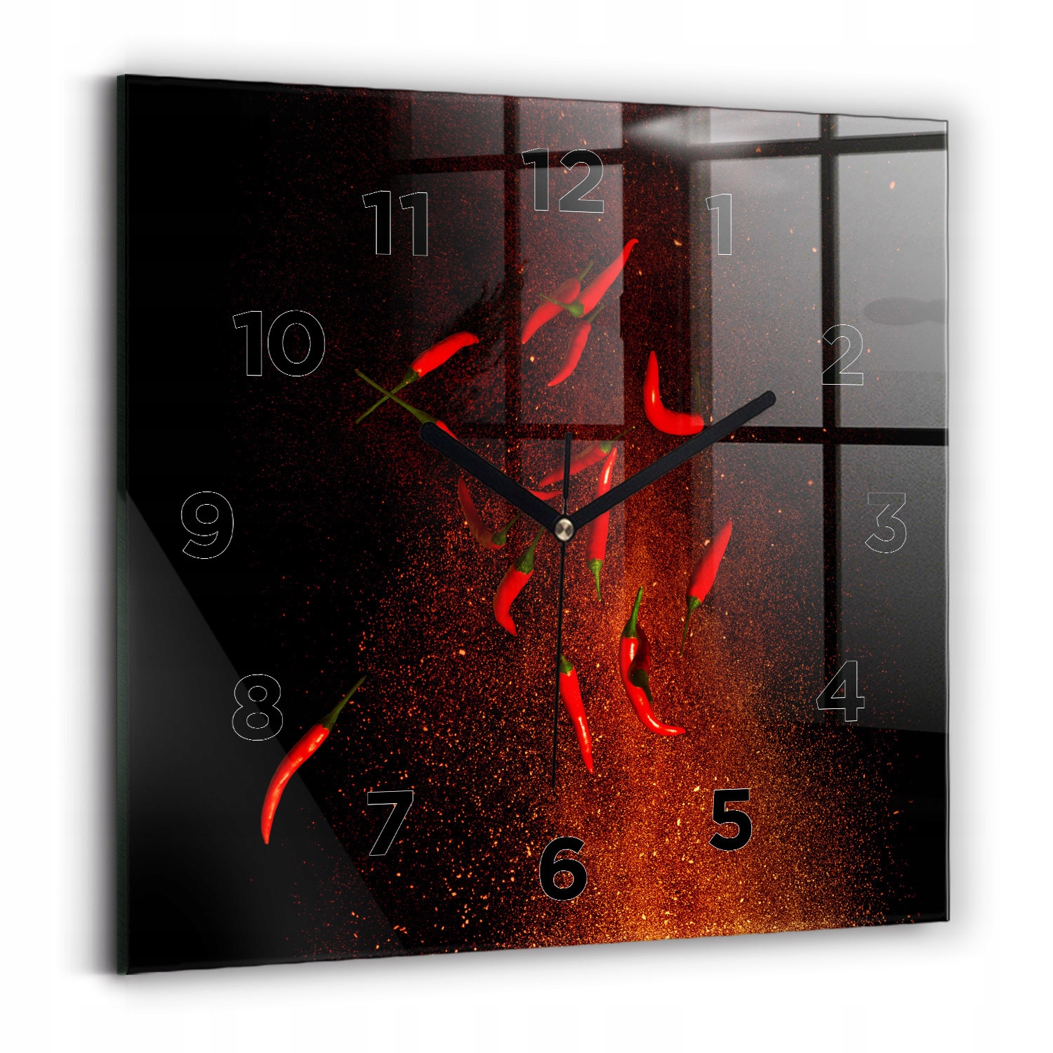 Skleněné hodiny s potiskem Tichý Bezhlučný Nástěnný Papričky chilli 30x30