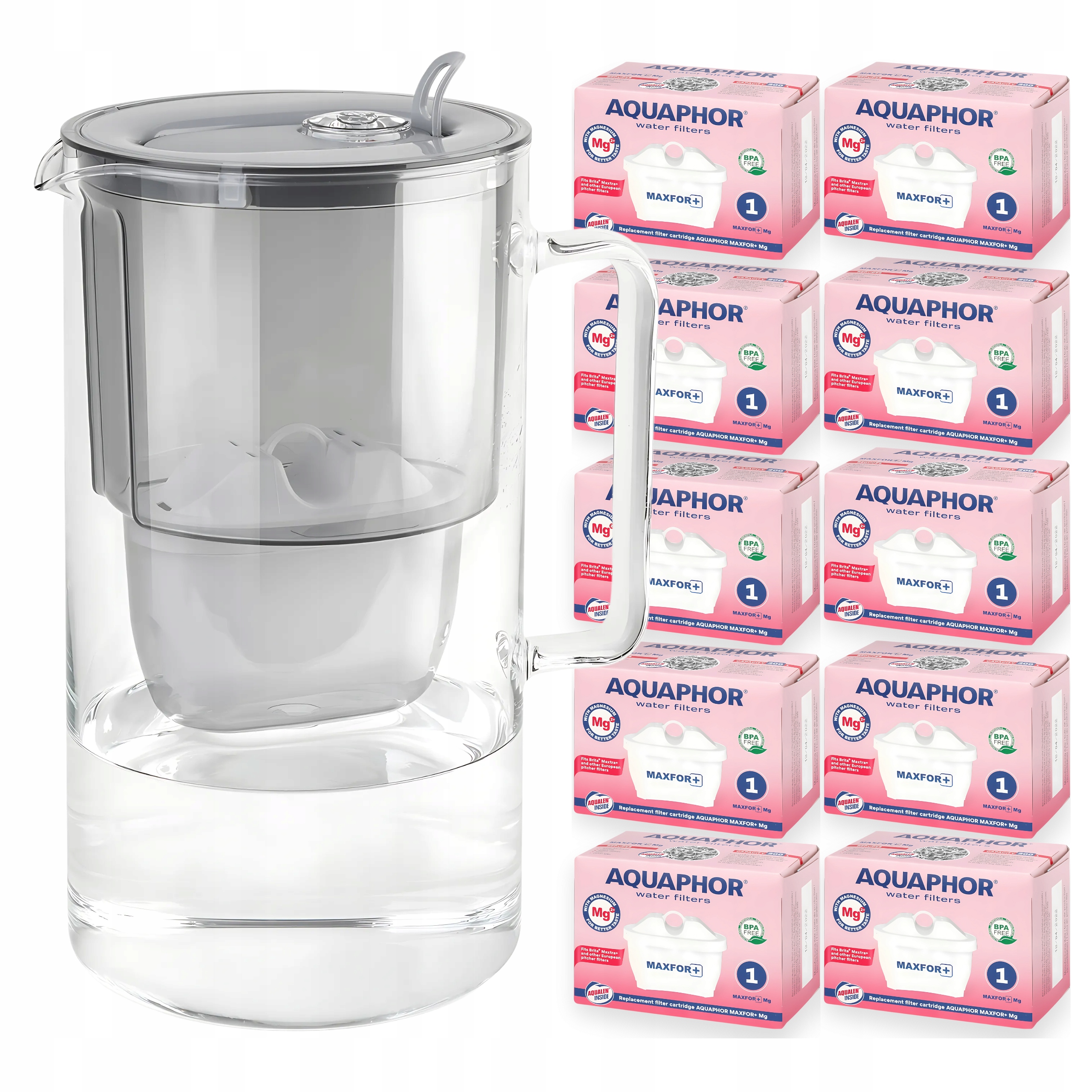 Filtrační konvice na vodu Aquaphor Glass Šedá 10 náplní Maxfor