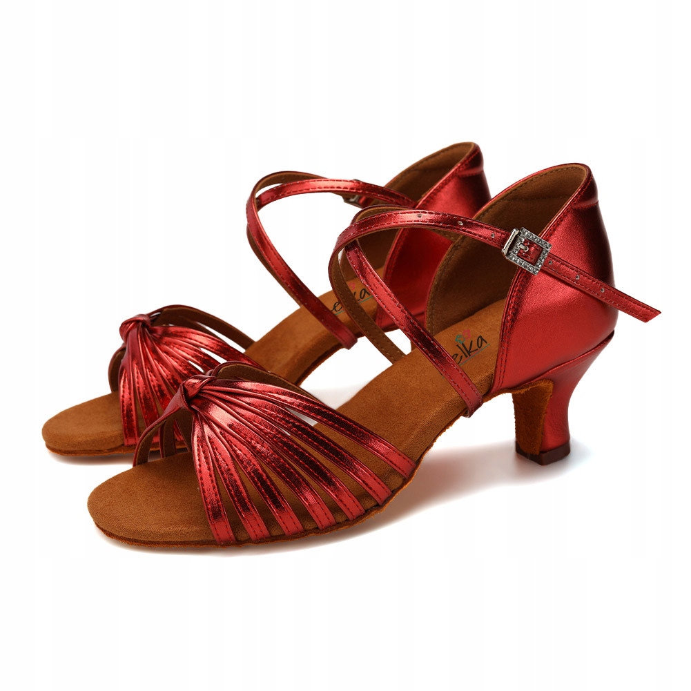 Buty Do Tańca Taneczne Połyskujące Red Bordo 5,5cm
