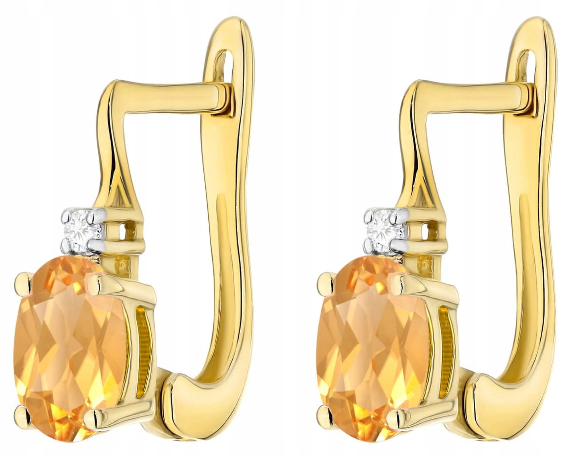 Zlaté Náušnice S Briliantem A Citronem, Anglické Zapínání Gravírování 585 Bonus