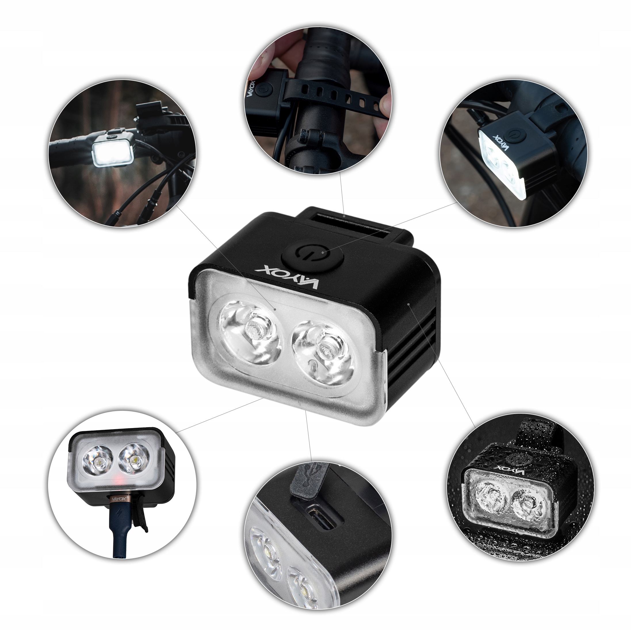 LAMPKA ROWEROWA PRZÓD NA KIEROWNICE ŚWIATŁO LED OŚWIETLENIE ROWER USB VAYOX EAN (GTIN) 5905490801296