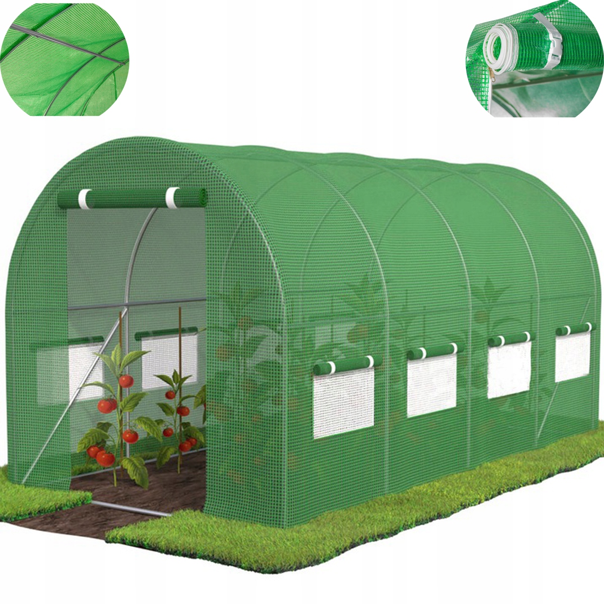 TUNEL OGRODOWY FOLIOWY SZKLARNIA FOLIA UV 2x4,5x2m FOLIAK Z OKNAMI SOLIDNY