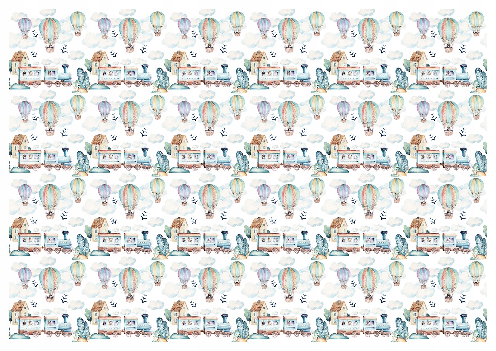 Detská fototapeta vláčiky balóny domčeky vinylová 368x280 lepidlo