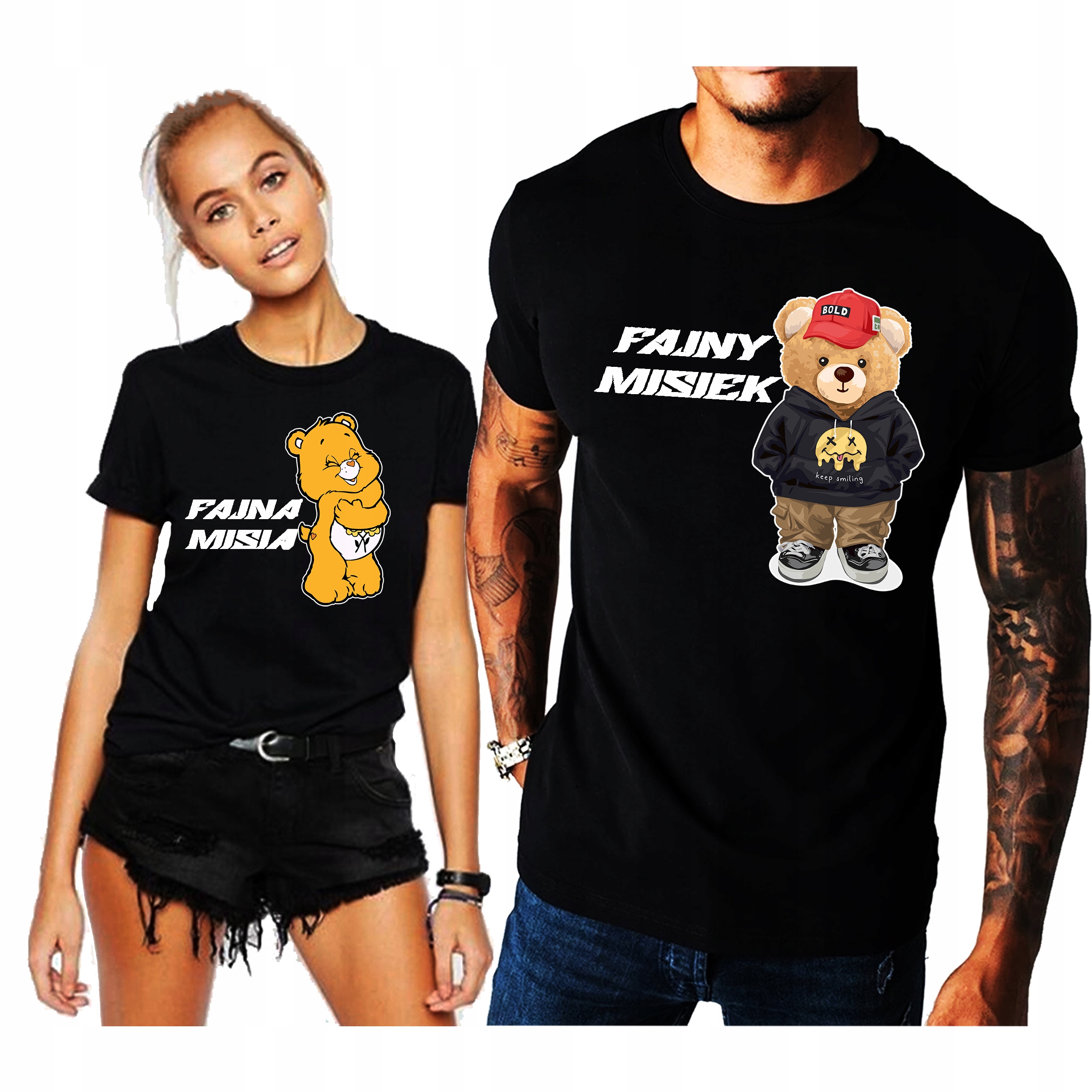 KOSZULKI dla Par Misiek MISIA ZESTAW KOSZULEK DLA ZAKOCHANYCH WALENTYNKI S