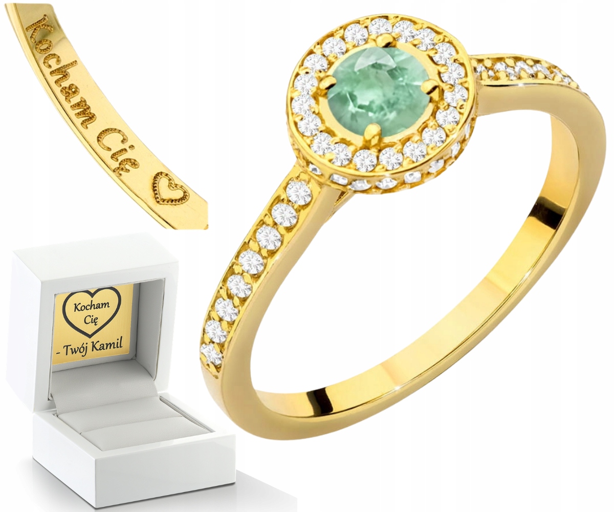 Zlatý Prstýnek S Briliantovým Smaragdem Gravírování 585 Bonus Dárek
