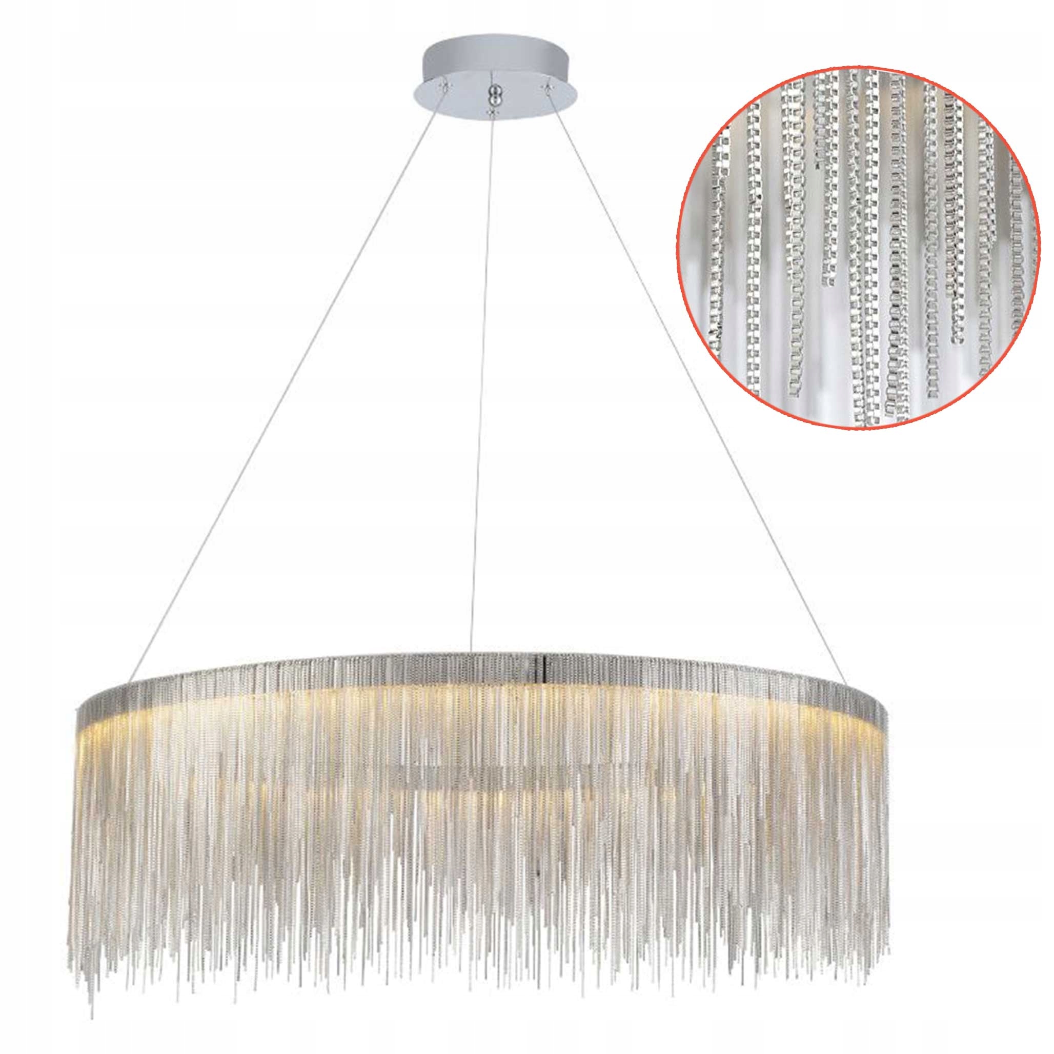 Stropné Svietidlo Okrúhly Led závesný strieborný 40 cm Stropná lampa Chain Chrómová
