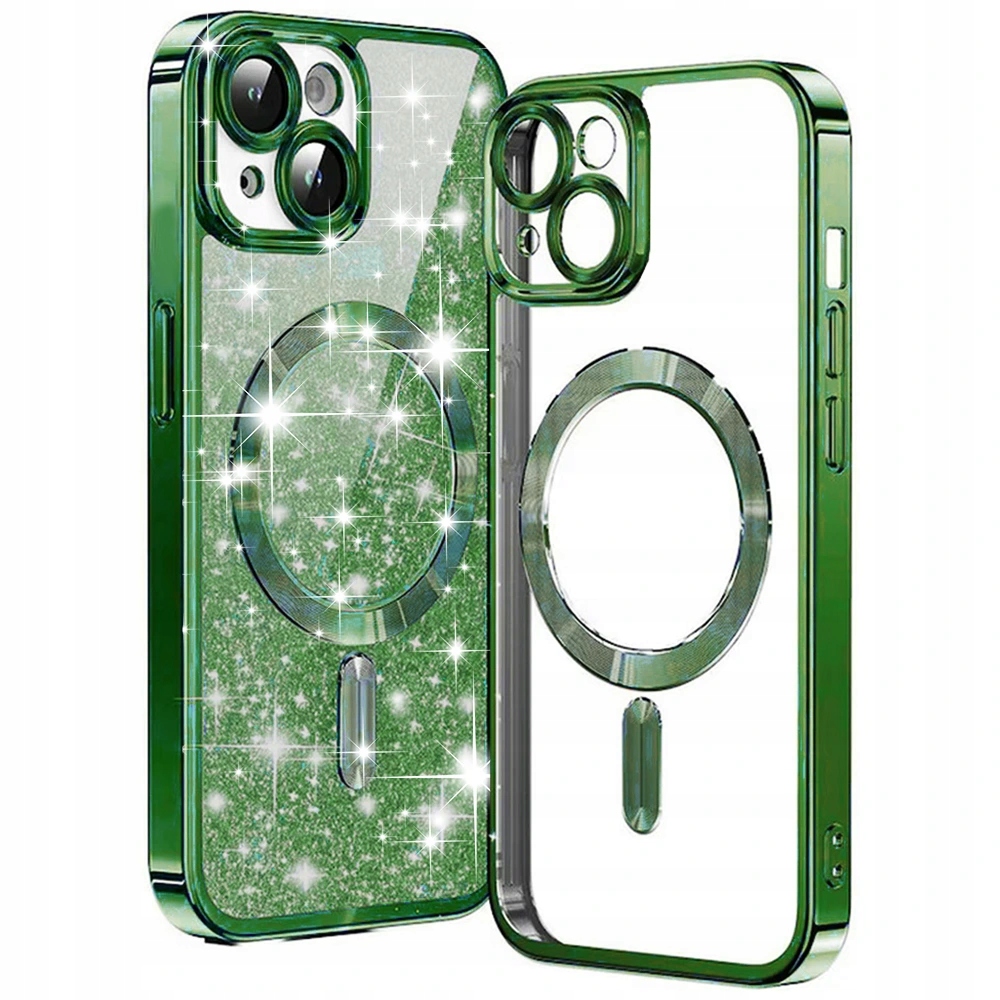 Techsuit Luxury Glitter MagSafe etui na iPhone 15 Plus – ciemnozielone