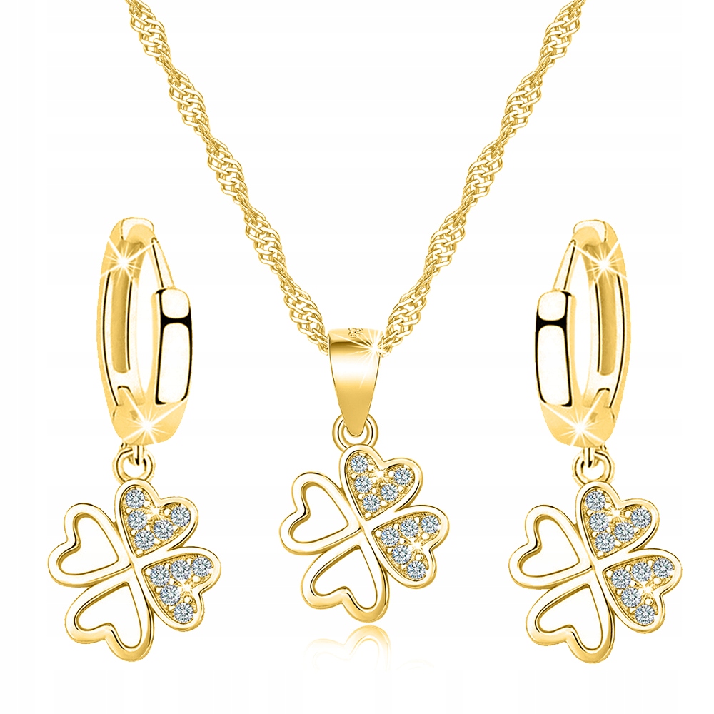 Sada šperků z pozlaceného dámského jetele stříbro, stylový doplněk