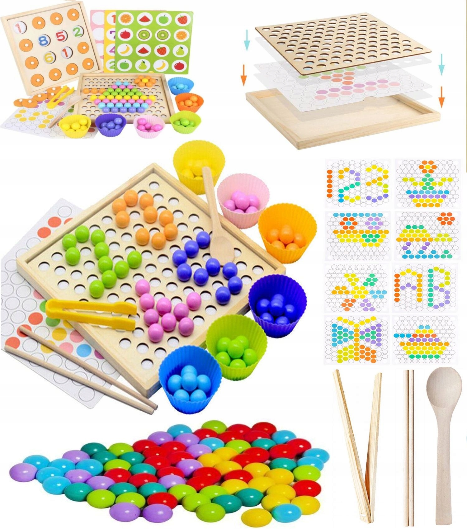 

Drewniane kolorowe kulki klocki Montessori Gra