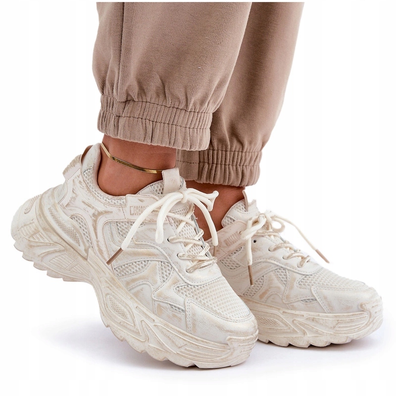 Dámské Tenisky S Oděrkami Na Masivní Platformě, Béžové, Velikost 37