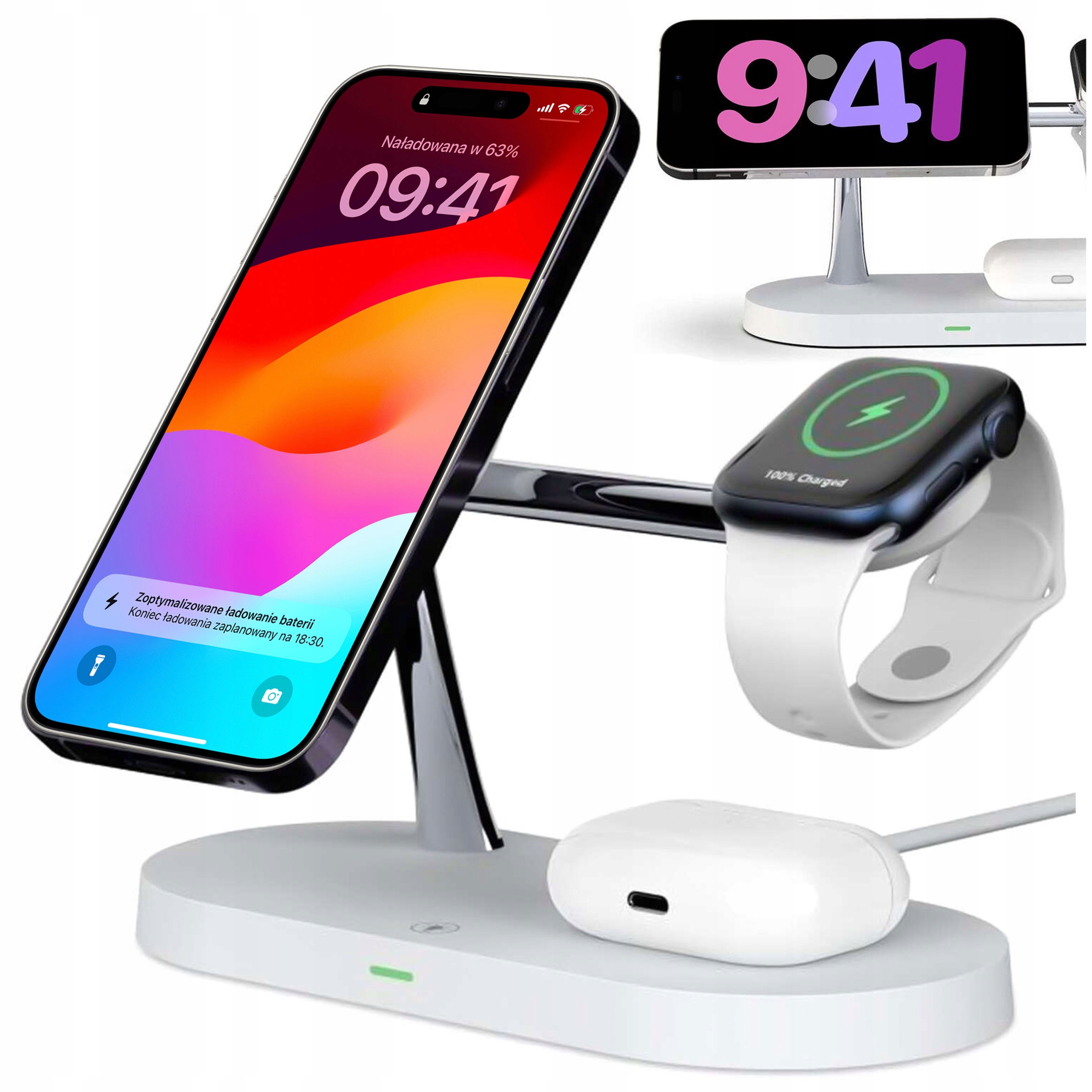 Levně Qi MagSafe bezdrátová nabíječka 3v1 pro iPhone/AirPods/Watch W