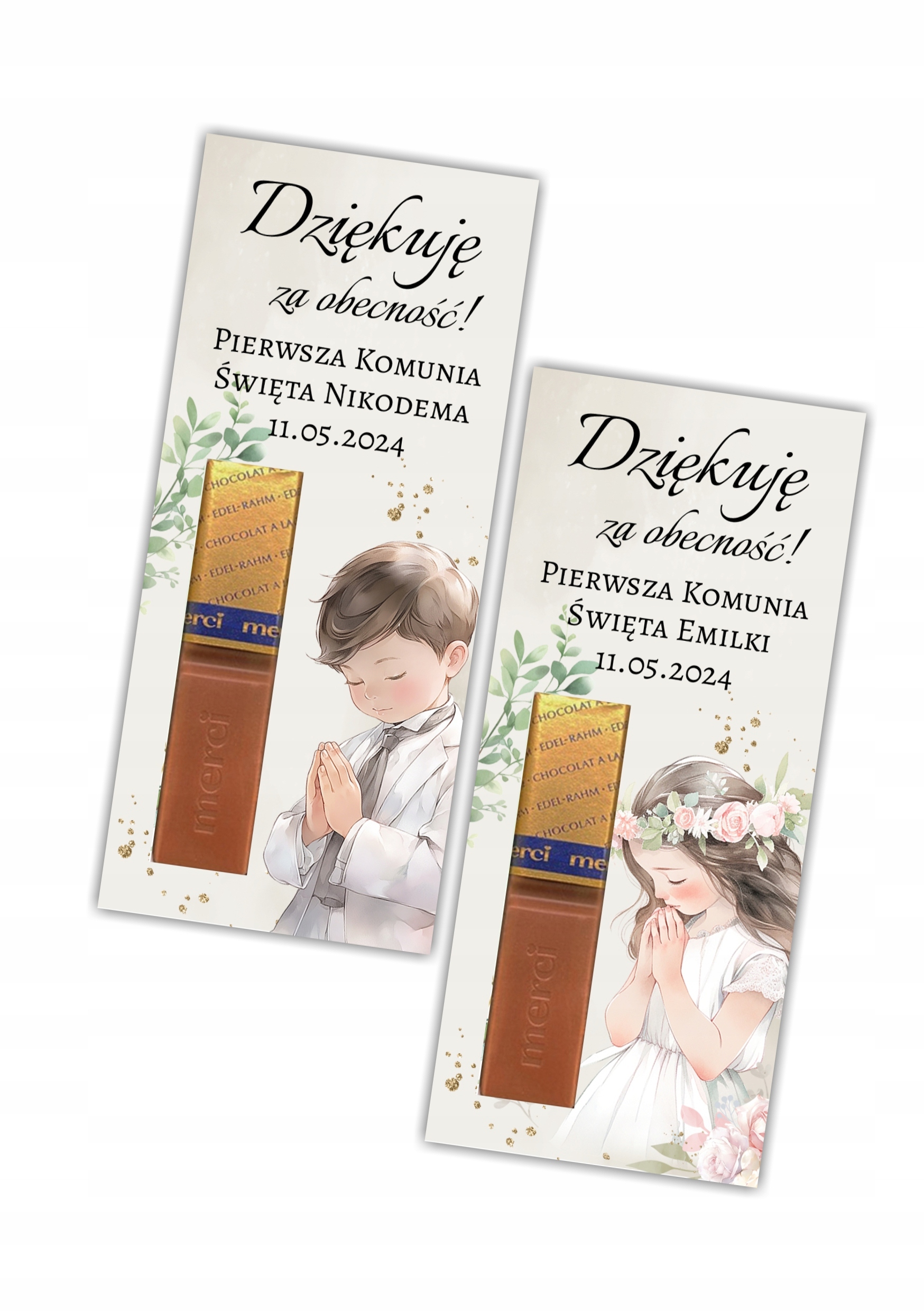 Podziękowania dla gości MERCI na komunię, KOMUNIA ŚWIĘTA 12 sztuk