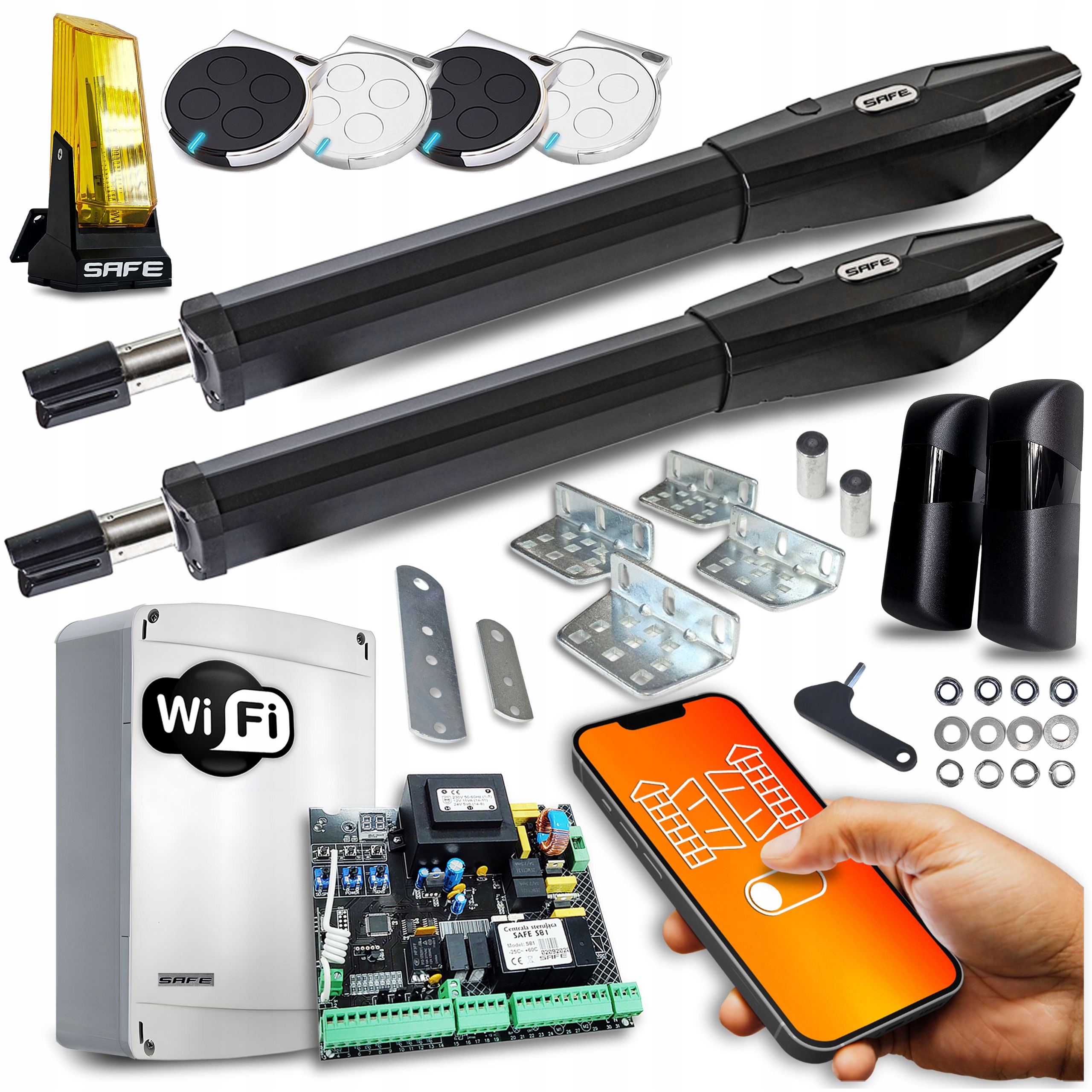 Set Pohon pro Dvoukřídlovou bránu 9 m Lampa automat Wifi Tuya koncovky