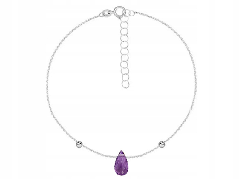 Stříbrný náramek 925 kapka z přírodního kamene slza ametyst dárek