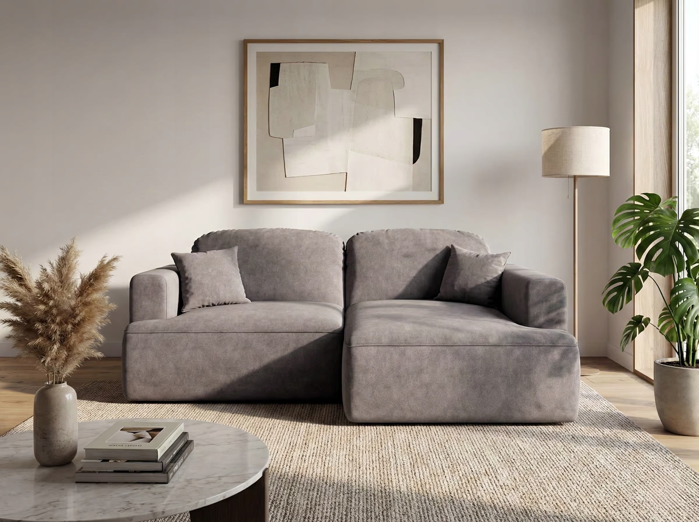 Rohová Sedací Souprava s funkcí spaní Sunny pravá s úložným prostorem na povlečení šedá