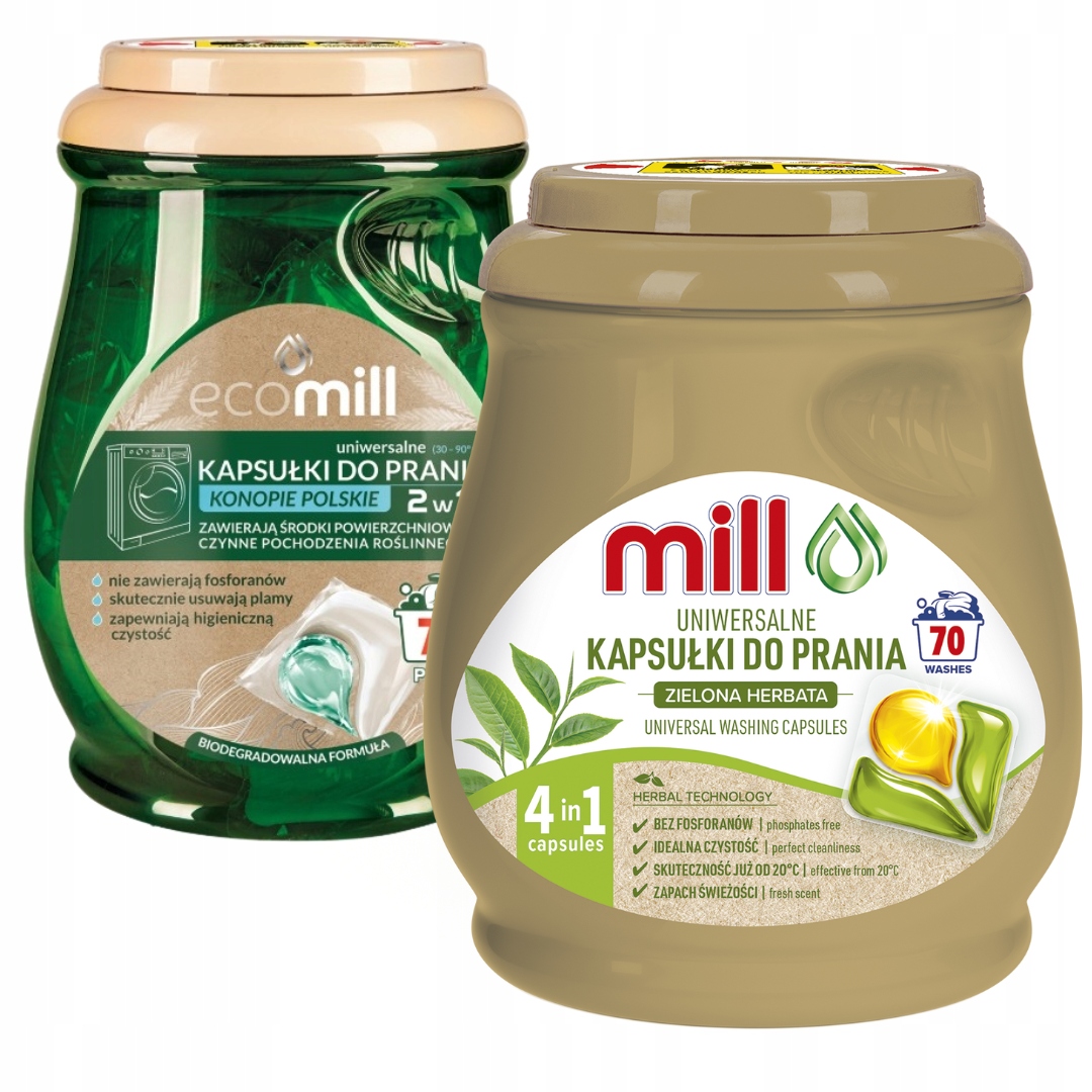 Ecomill Kapsle na praní Univerzální Zelený Čaj a Konopí 140 ks