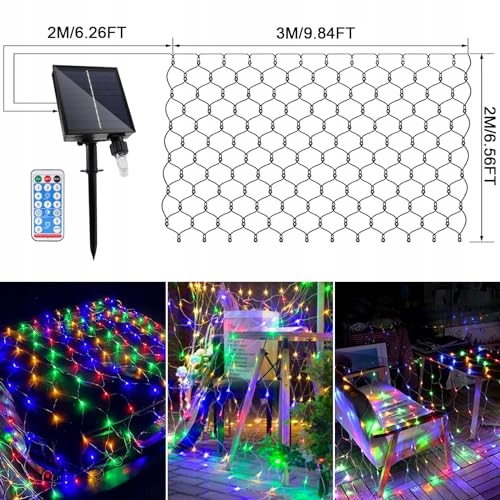 WOSKJXAS Siatka Girlanda Świetlna Solarna Wodoodporna Kolorowa 192LED 2x3m — miniatura 6