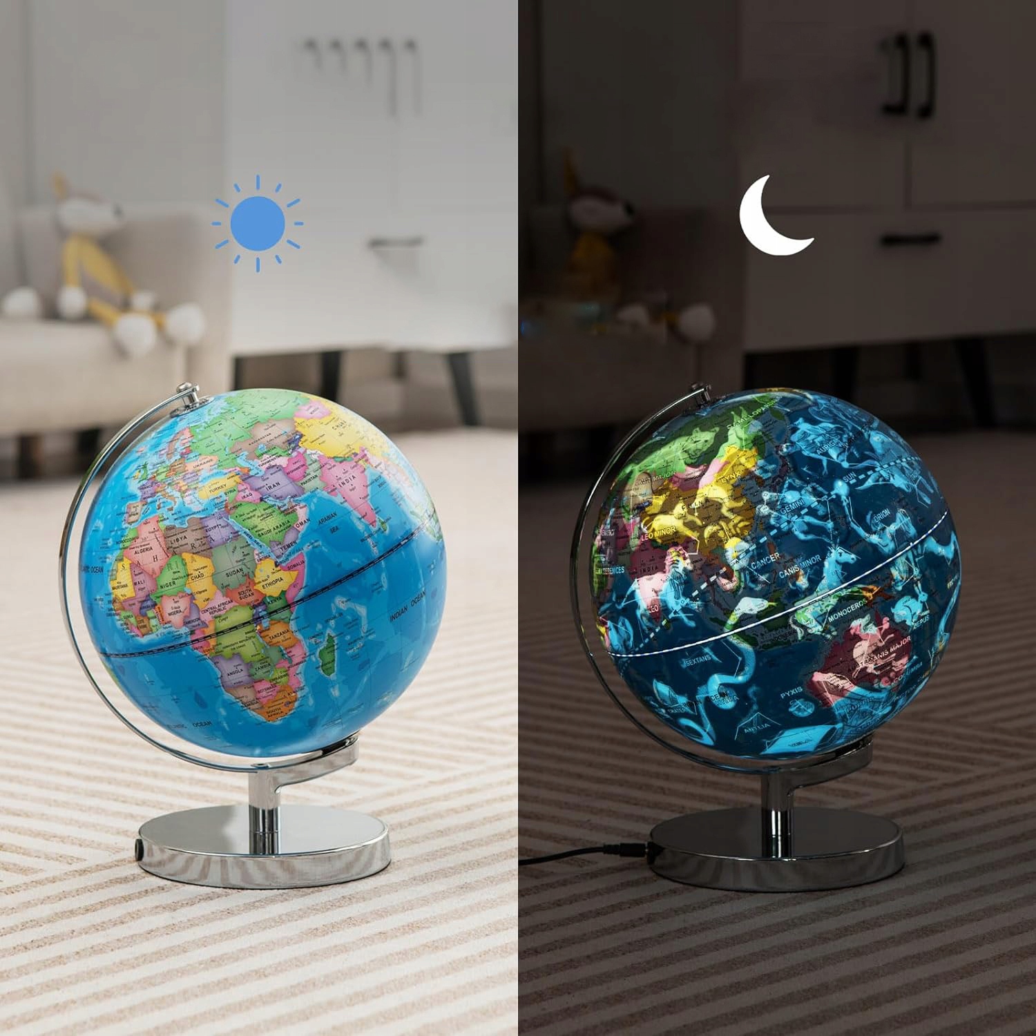 GLOBUS PODŚWIETLANY GEOGRAFICZNY NIEBA LED Z KONSTELACJI LAMPKA NOCNA Marka Bedee