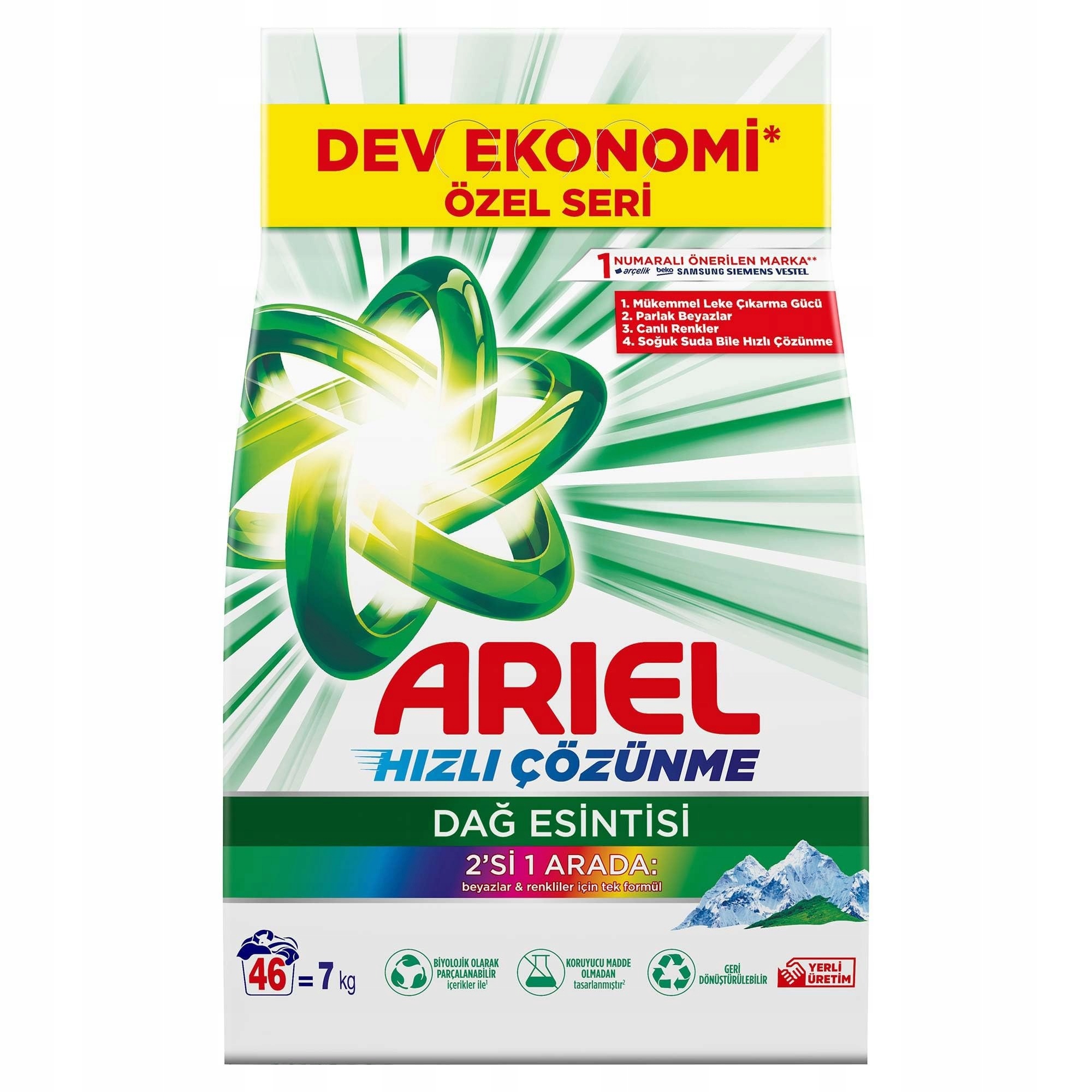 Levně Prášek na praní Ariel Vůňový 2v1 Mountain Spring 7 kg univerzální