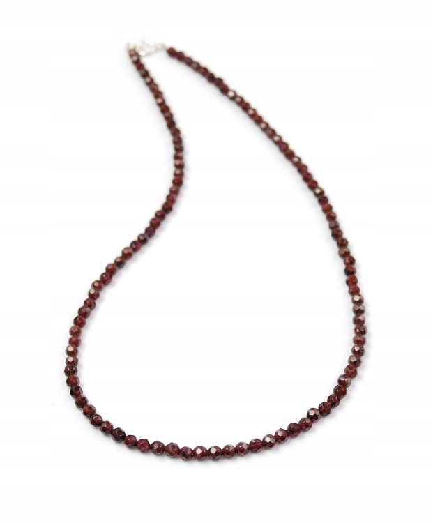 Přírodní náhrdelník Granáty pyropy, fazetované kuličky 4 mm, zapínání stříbro 925