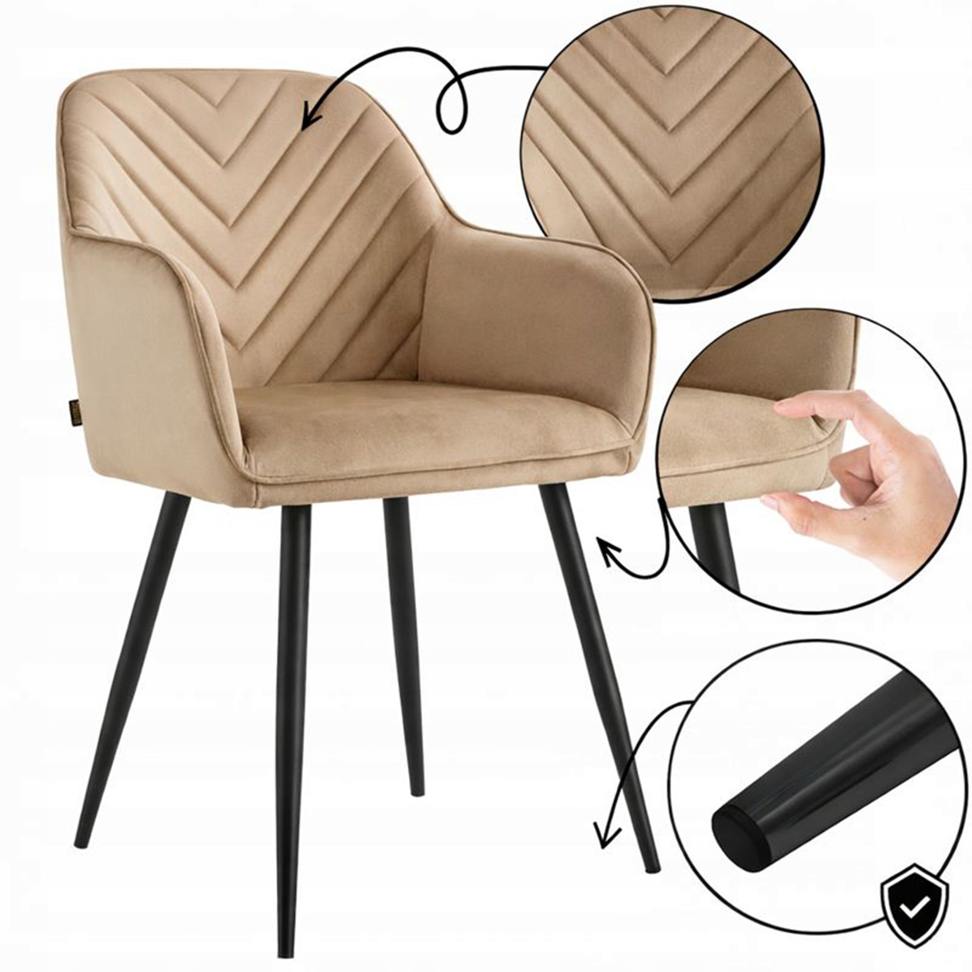 Čalúnená Stolička Z Velúru, Harry Obývacia Izba, Jedáleň, Béžová, Čierne Nohy