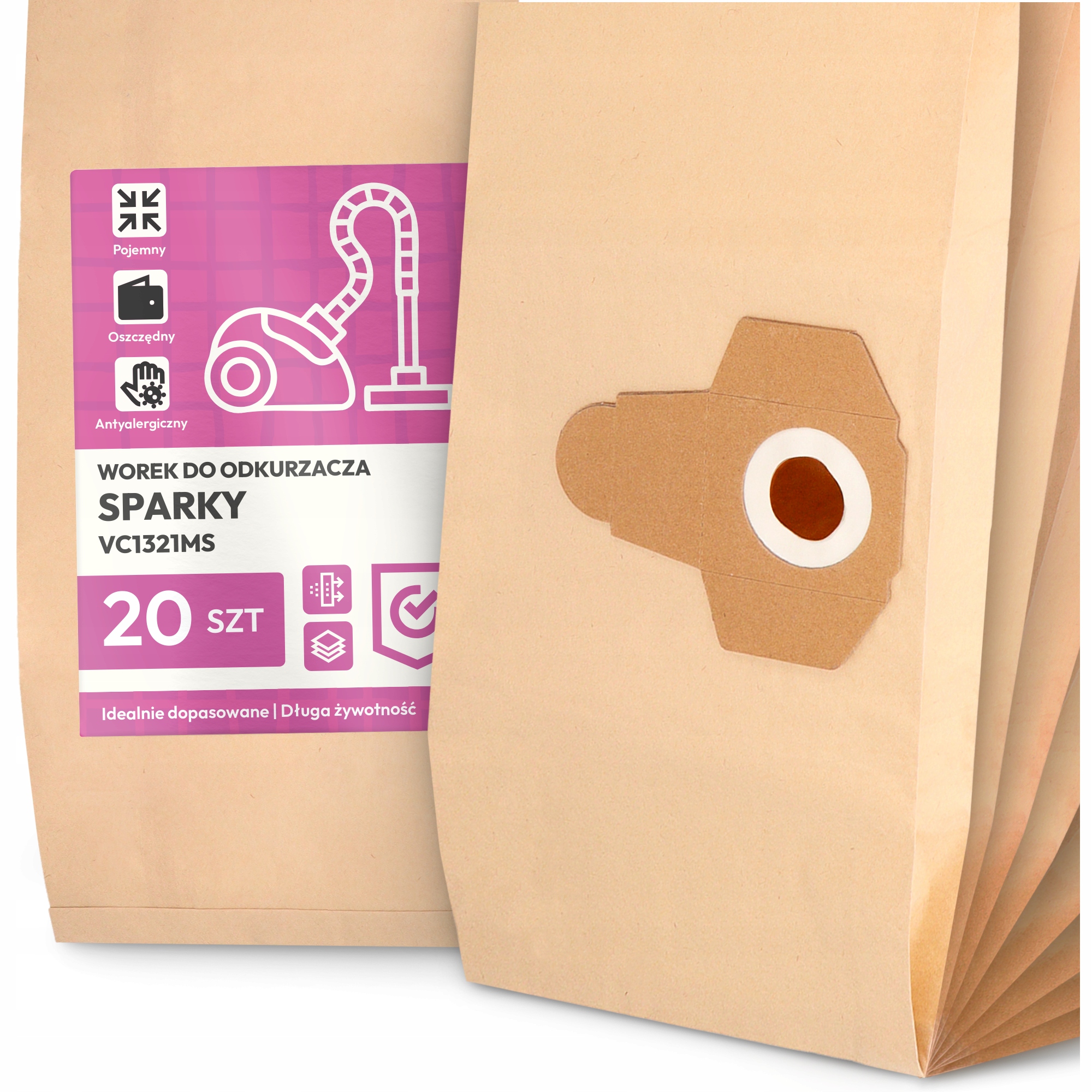 20 x Sáček Do Vysavače Sparky VC1321MS Papírový Velký Silný Sáčky 2A