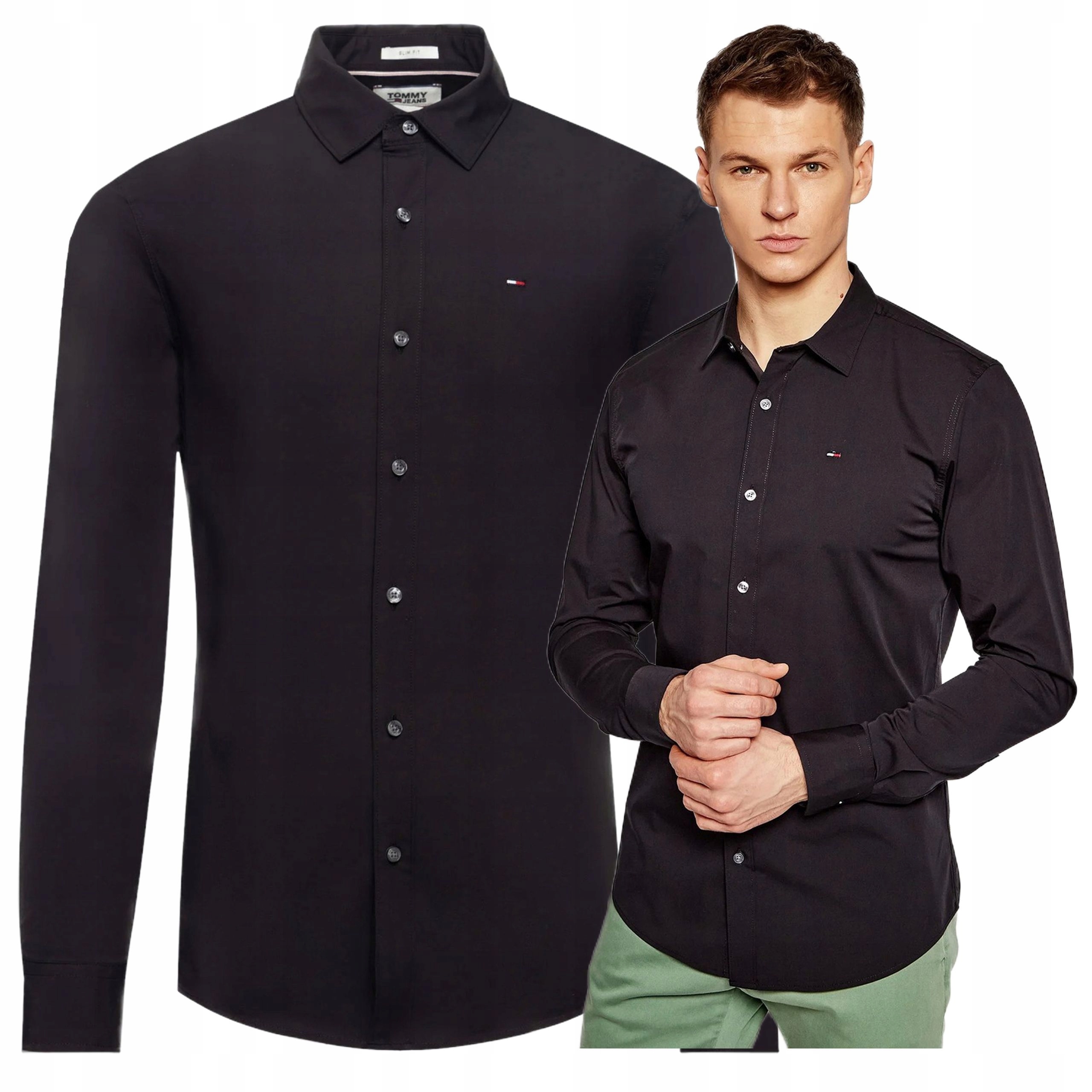 Pánská Bavlna košile Tommy Hilfiger s dlouhým rukávem, černá, Slim, vel. XXL