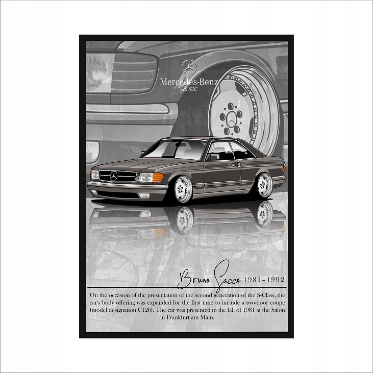 Obraz na ścianę grafika Mercedes W126 C126 Sec ślicznotka