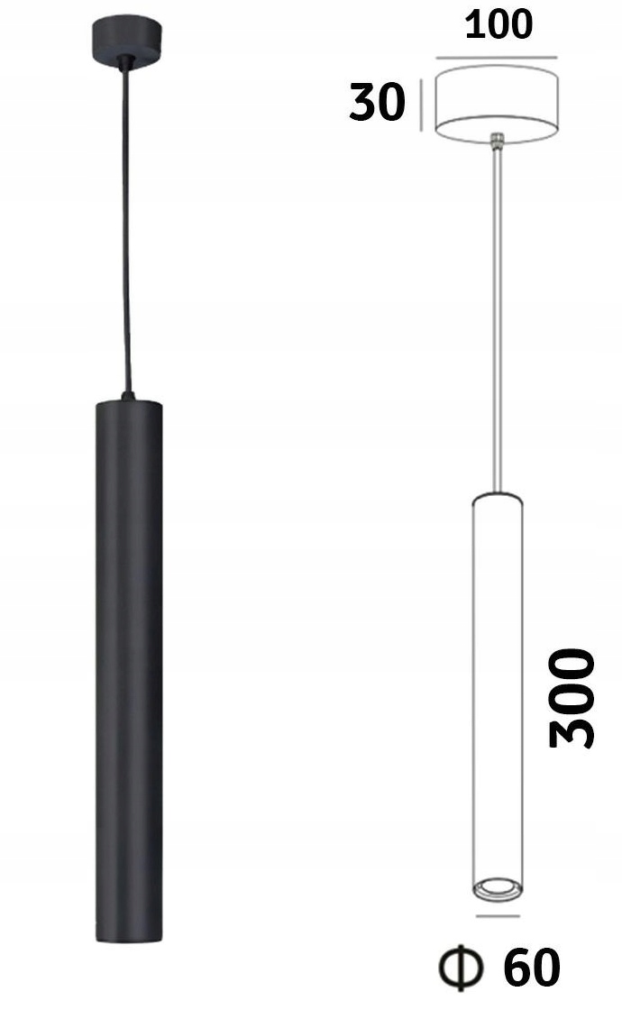 Lampa WISZĄCA TUBA ZWIS SOPEL WAHADŁO CZARNA Długość/wysokość 100 cm