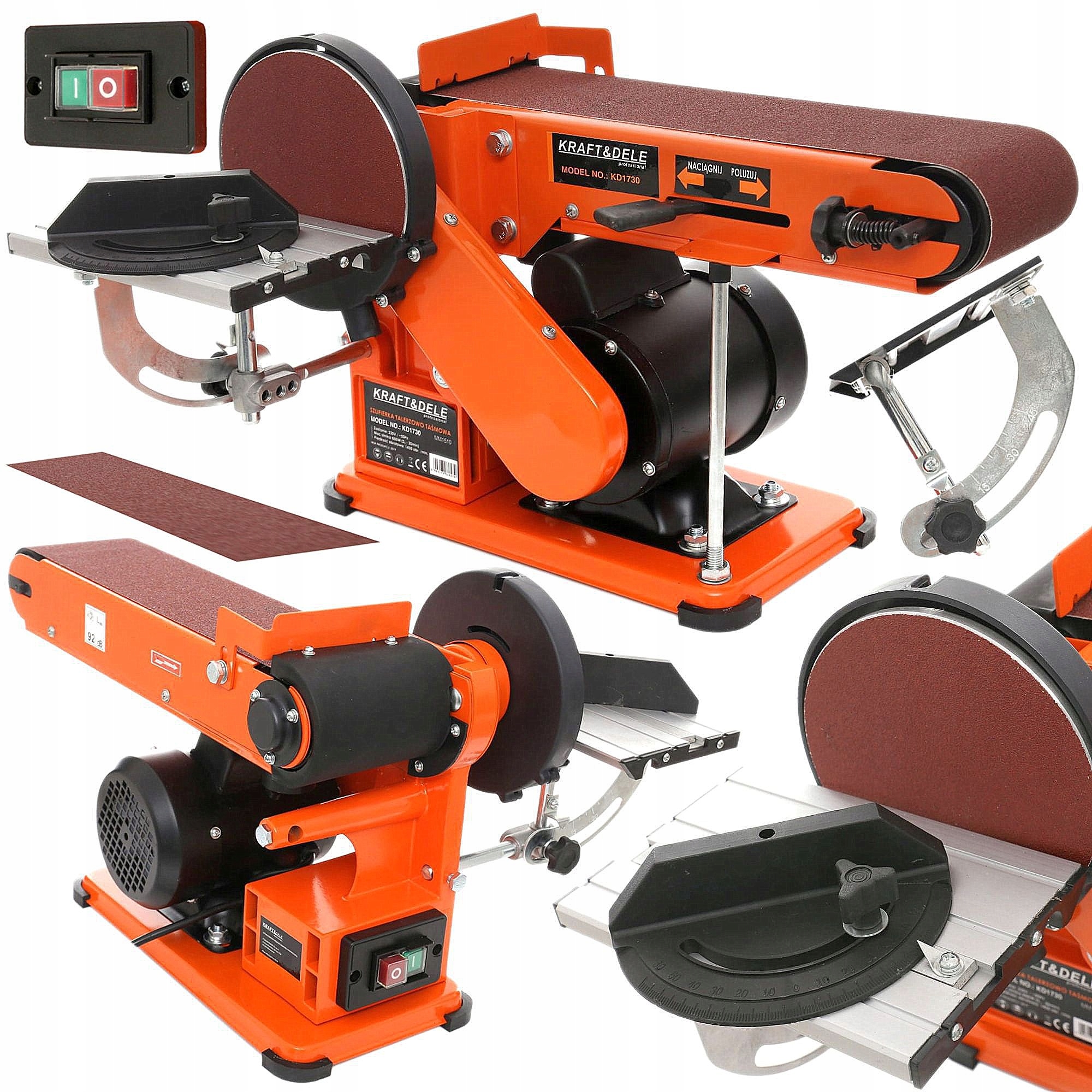 Szlifierka Stołowa Taśmowo Talerzowa Ostrzałka Do Drewna Metalu 230V 600W