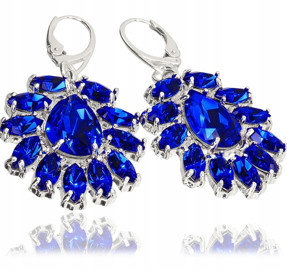 Krásné krystaly Náušnice Majestic Blue Azure Stříbro