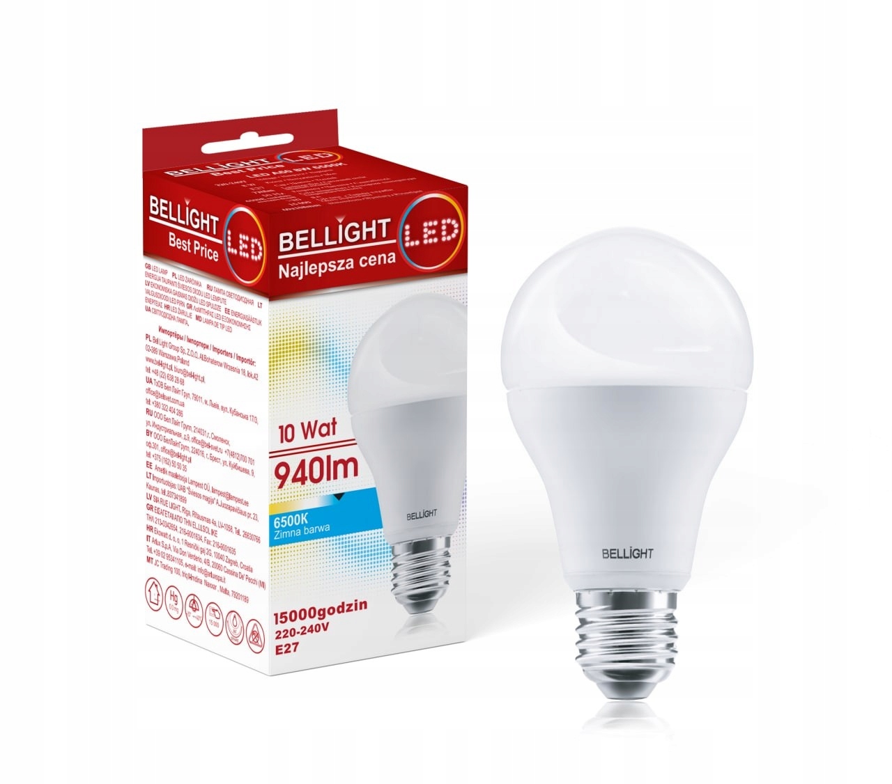 Żarówka LED A60 10W 6500K E27 BELLIGHT 940lm Zimna