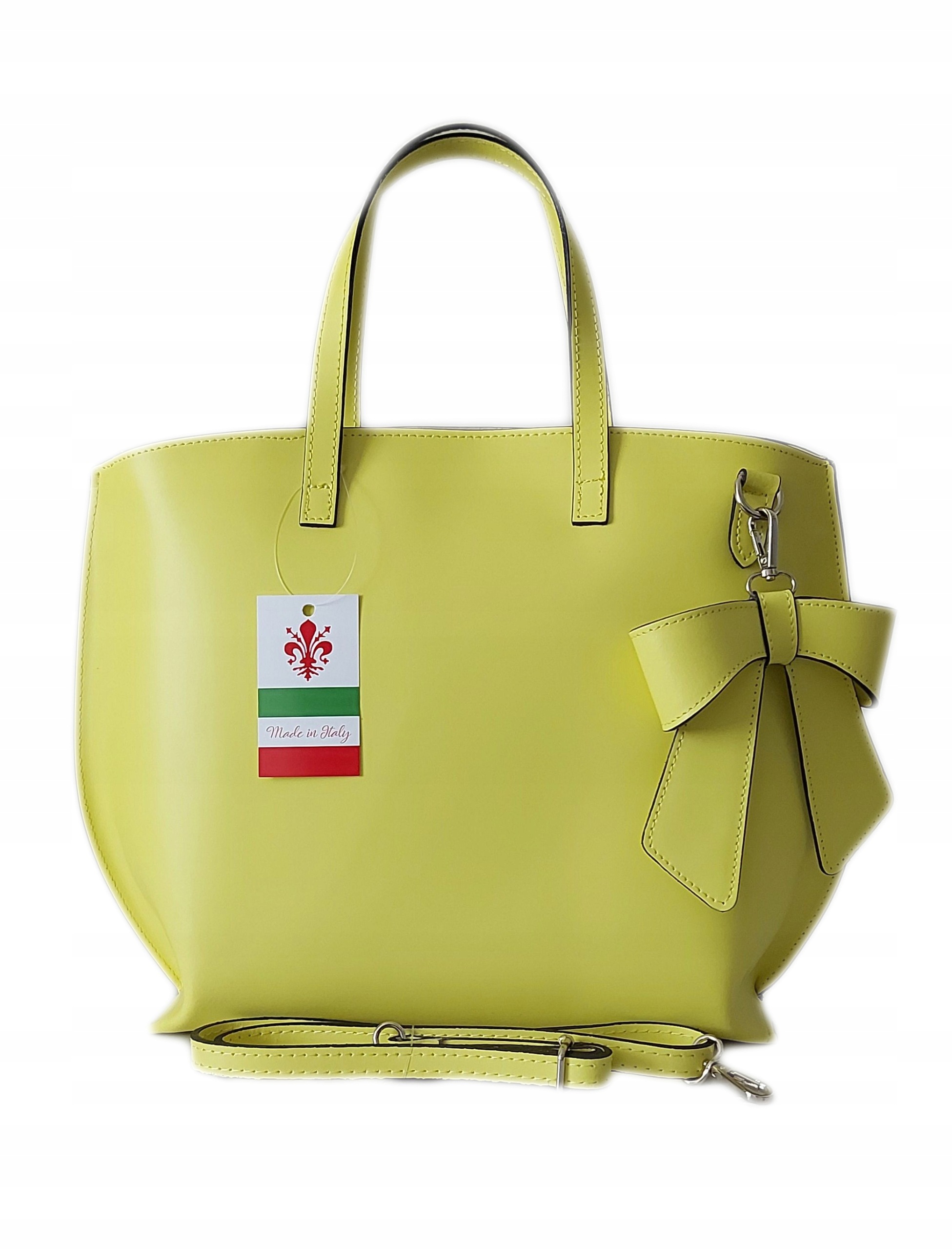 Italská vera pelle shopper bag A4 mašle žlutá