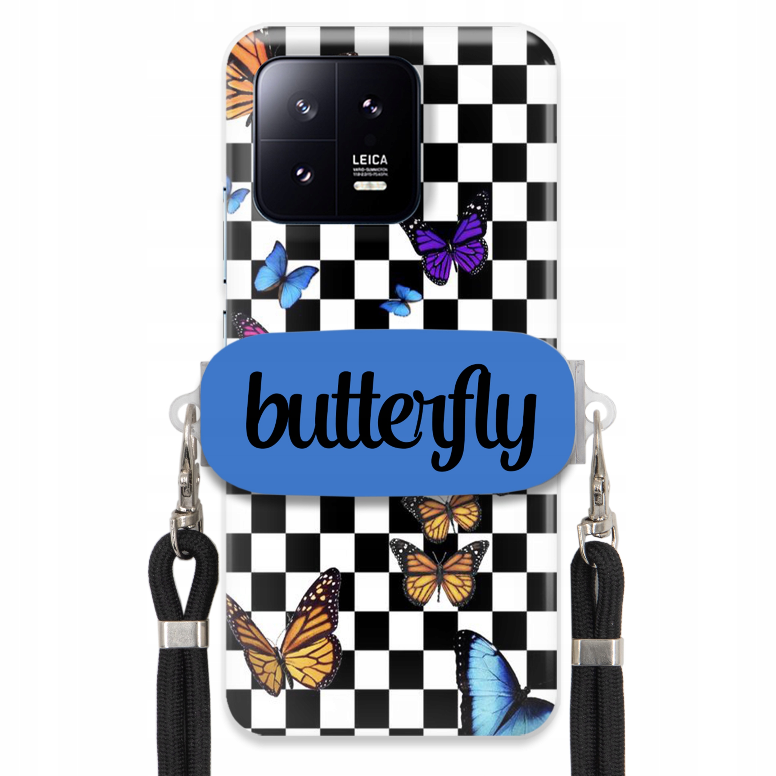 Puzdro Pre Xiaomi 13 Pro Case Obdĺžnikový Držiak Čierne Vodítko Butterfly Motýle
