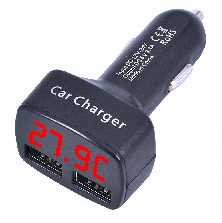 

Woltomierz ładowarka 2xUSB 3,1A termometr 4 w 1
