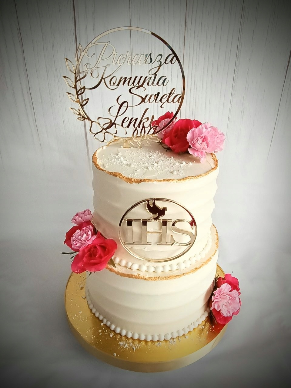 TOPPER DEKORACJA NA BOK TORTU IHS KOMUNIA ZŁOTY Wysokość produktu 8 cm