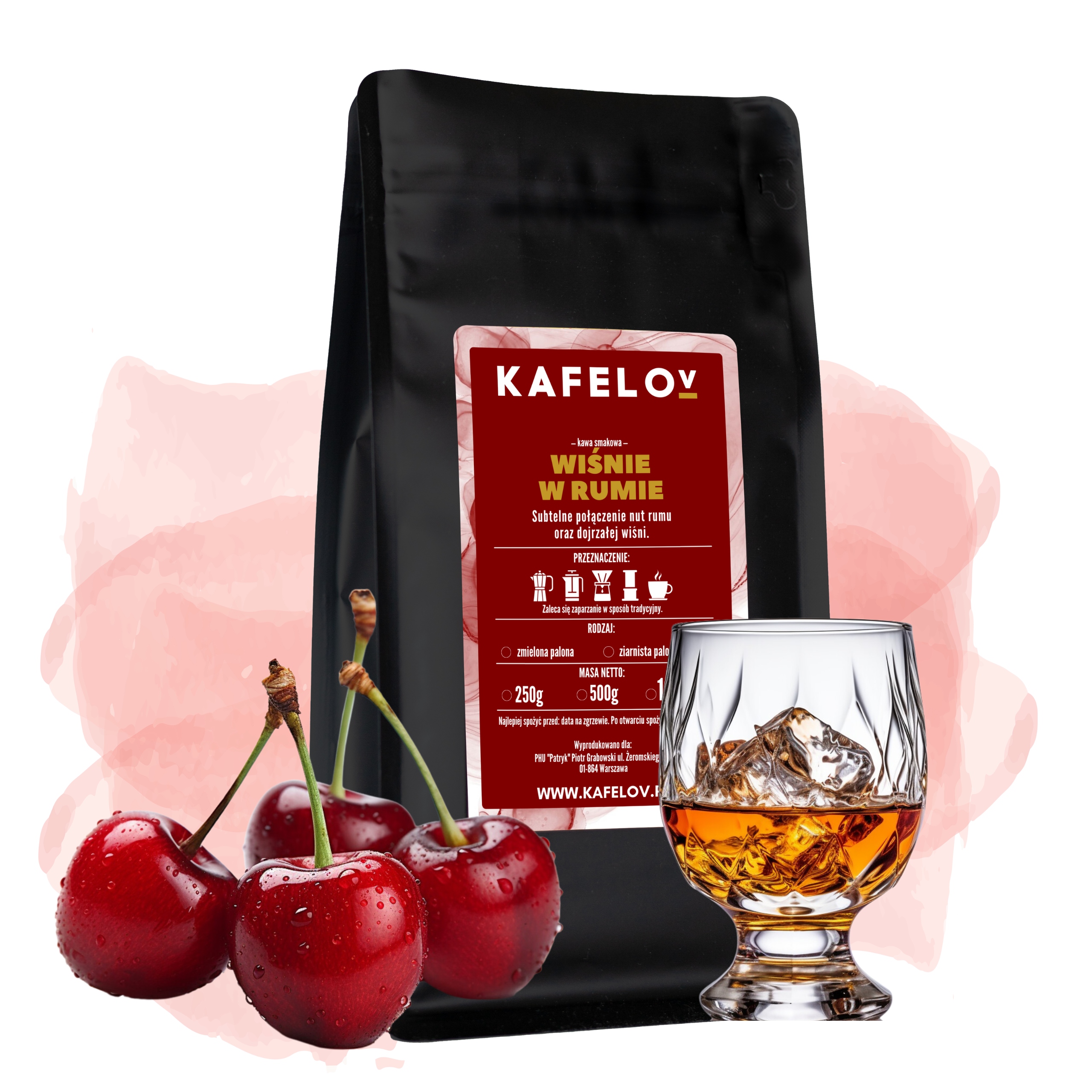 Levně Káva Kafelov ochucená Višně V Rumu 1000 g mletá