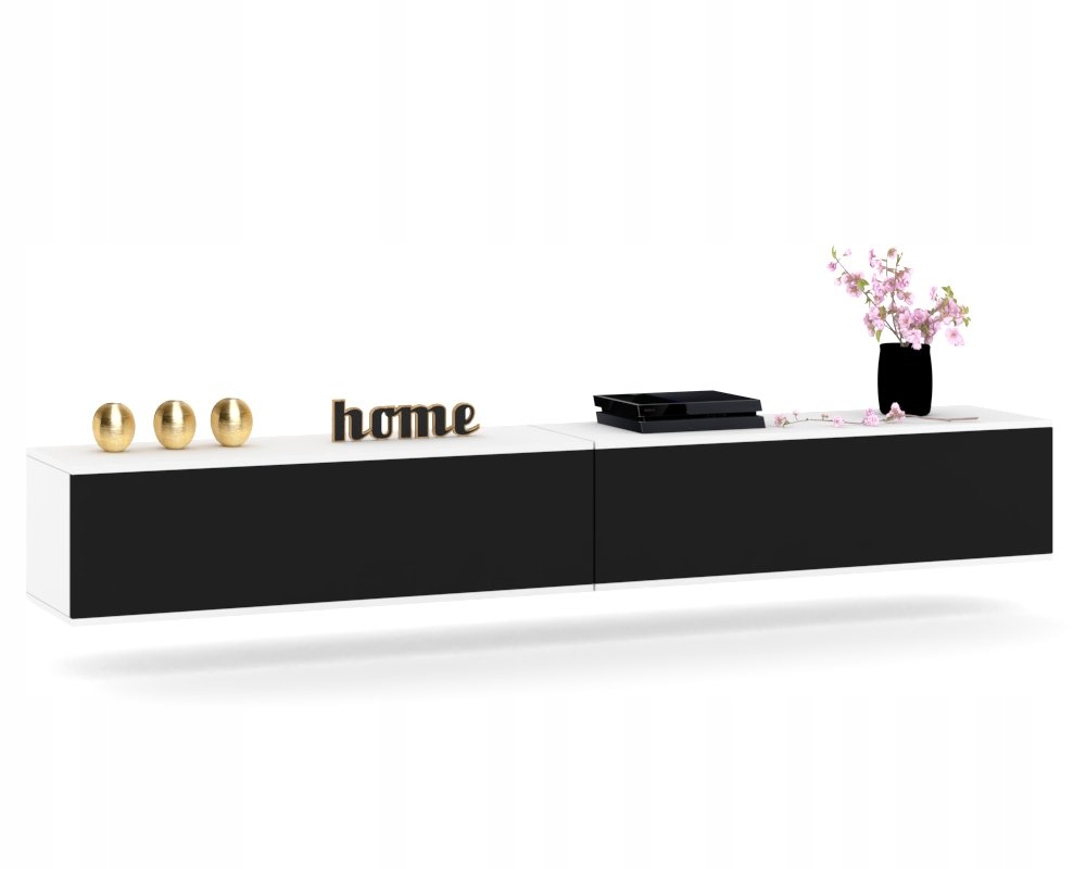 Závěsná Rtv skříňka Police Horizontální vitrína do obývacího pokoje Pavlač Bílá Černá 240